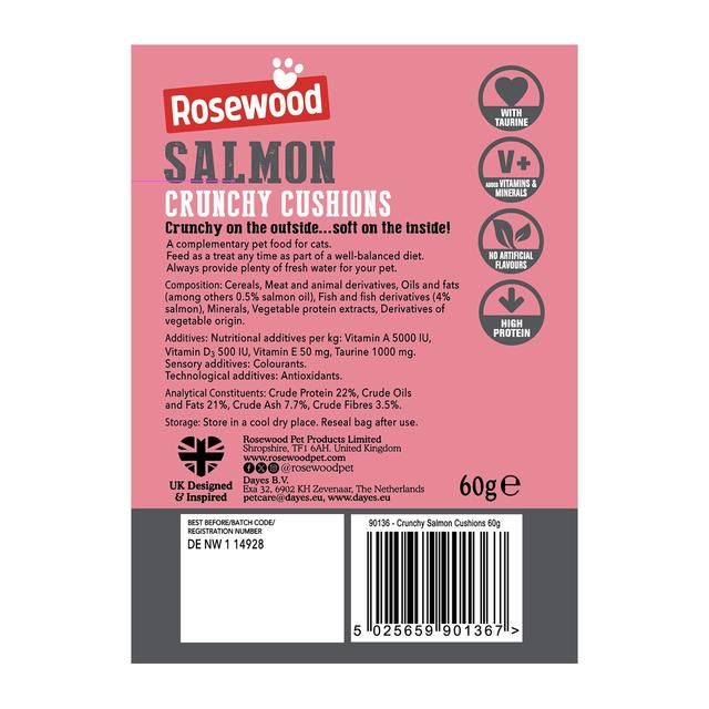 Rosewood Salmon Crunchy Cushions For Cats   60g