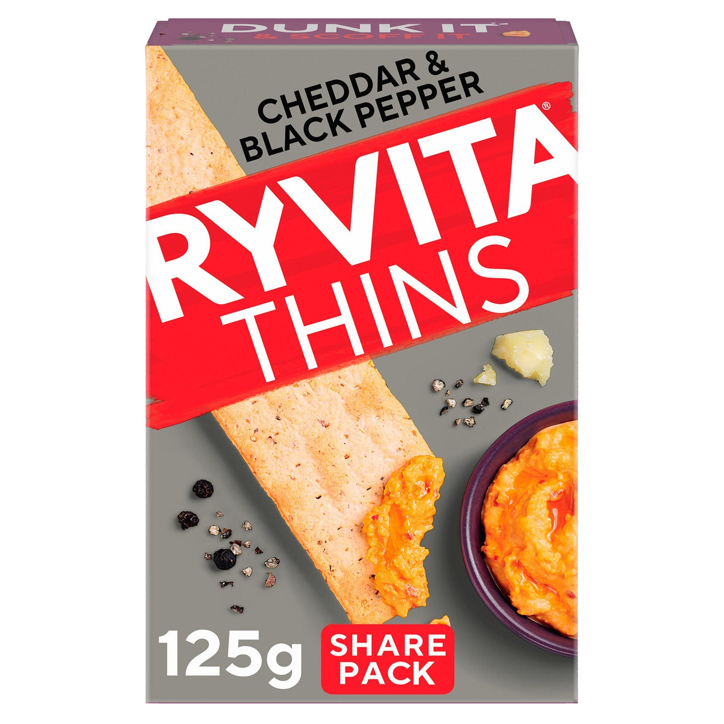 Ryvita Thins Cheddar &amp;amp; Black Pepper Flatbread Crackers 125g