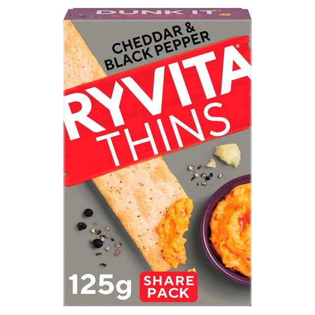 Ryvita Thins Cheddar &amp;amp; Black Pepper Flatbread Crackers   125g