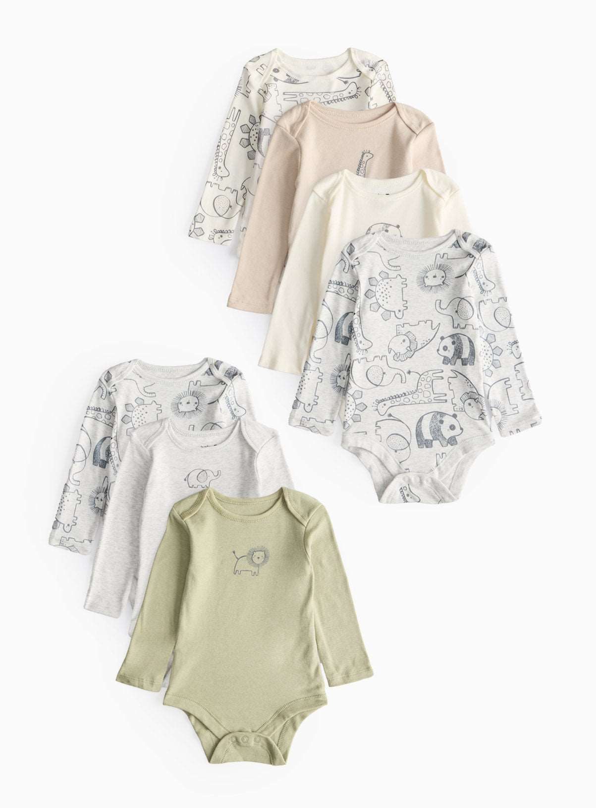 Safari Print Long Sleeve Bodysuits 7 Pack 3-6 months