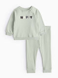 Sage Green Happy Slogan Sweatshirt &amp;amp; Leggings Set Up to 3 mths