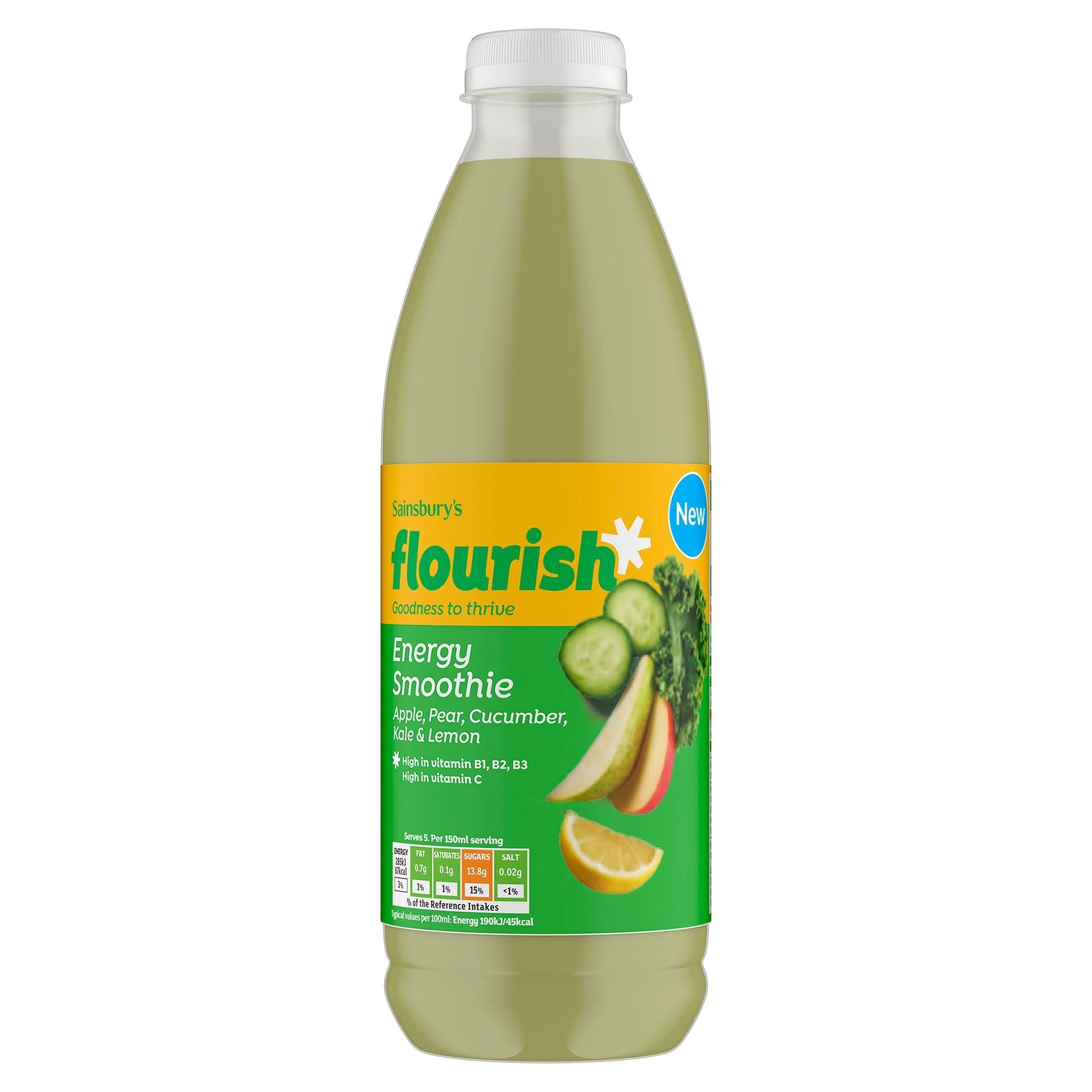 Sainsbury's Flourish Apple Pear Cucumber Kale &amp;amp; Lemon Energy Smoothie 750ml