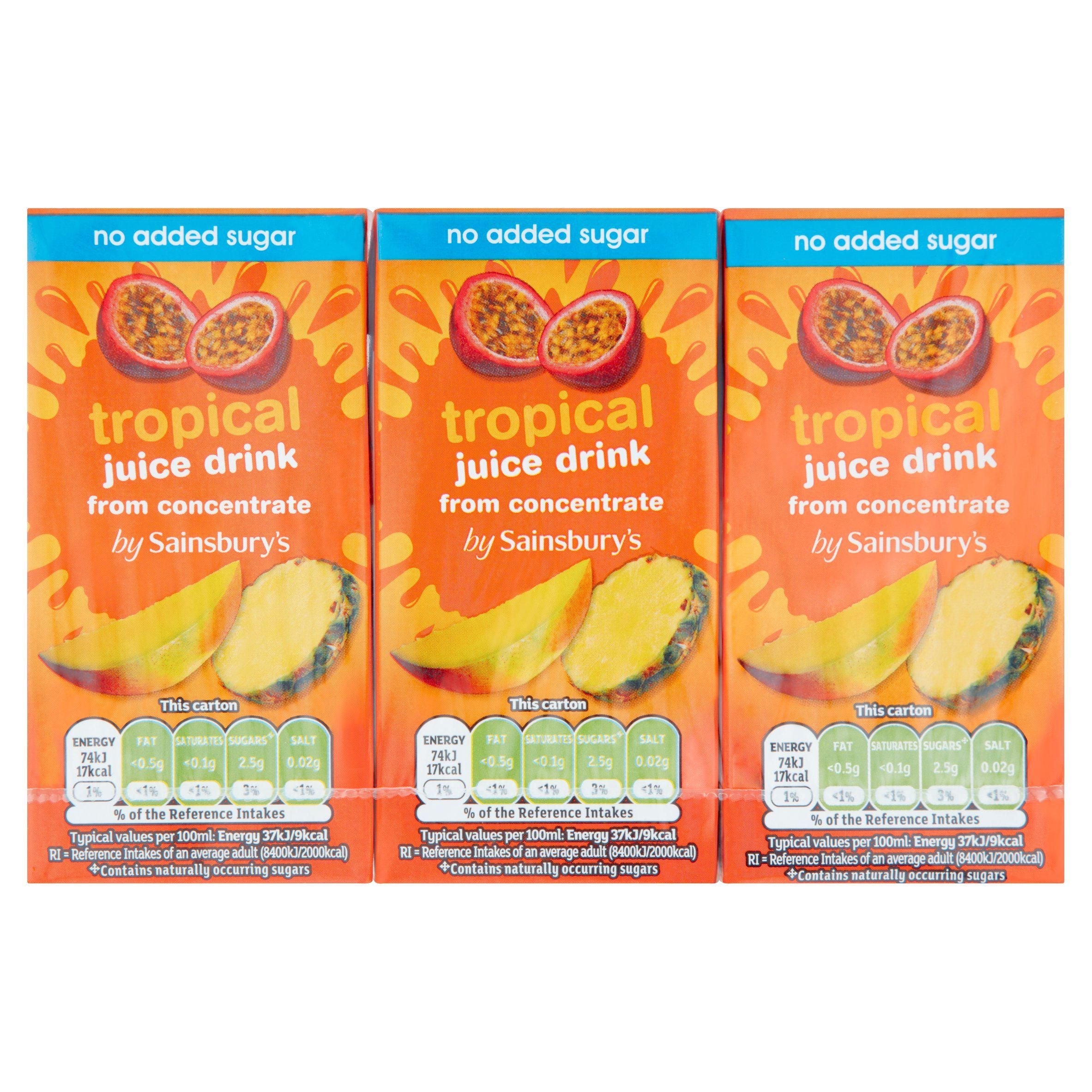 Sainsbury's No Added Sugar Tropical Juice Drink from Concentrate 3&amp;times; 200ml