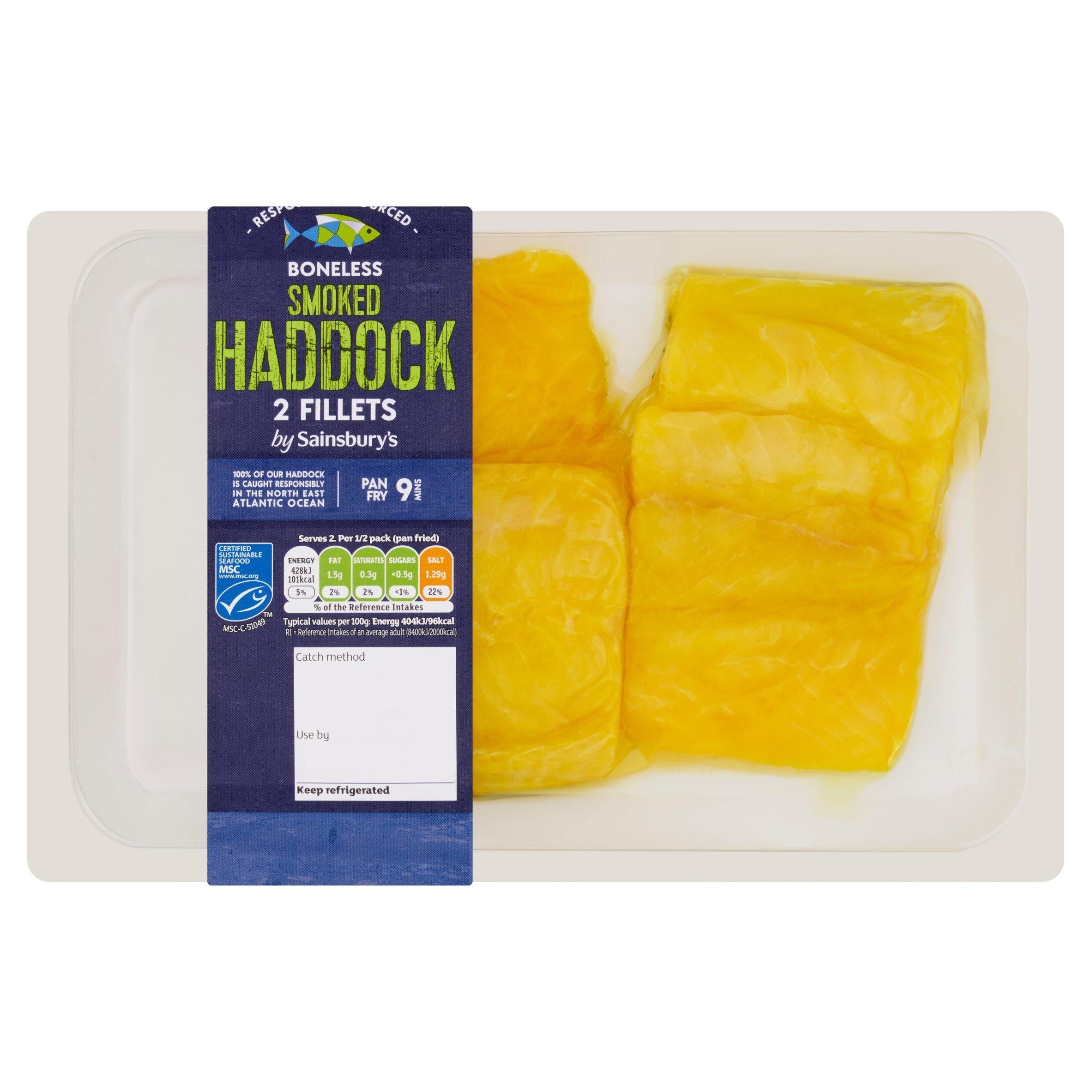 Sainsbury's Skin on &amp;amp; Boneless Smoked MSC Haddock Fillets 240g