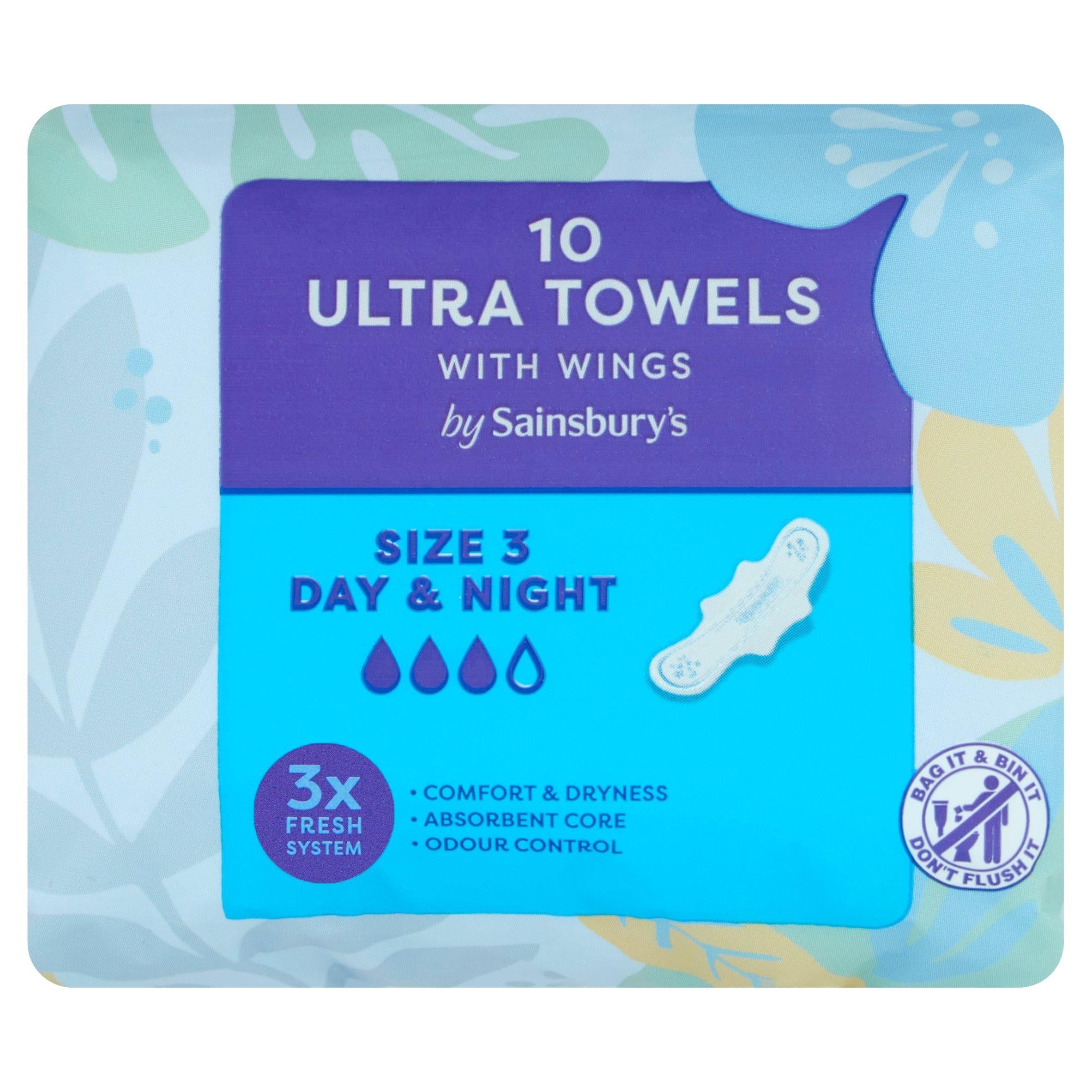 Sainsbury's Ultra Towels with Wings Day &amp;amp; Night Size 3, x10