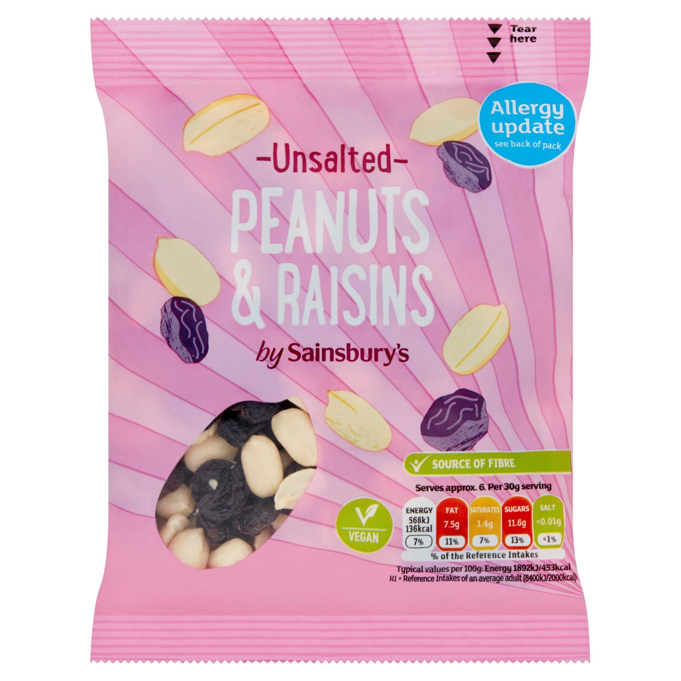 Sainsbury's Unsalted Jumbo Peanuts &amp;amp; Raisins 200g