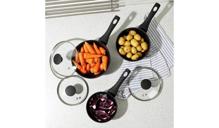 Salter Megastone 3 Piece Aluminium Pan Set - Black