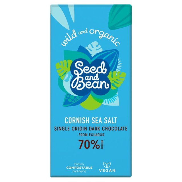 Seed &amp;amp; Bean Organic Dark Chocolate Bar 70% Cornish Sea Salt   85g
