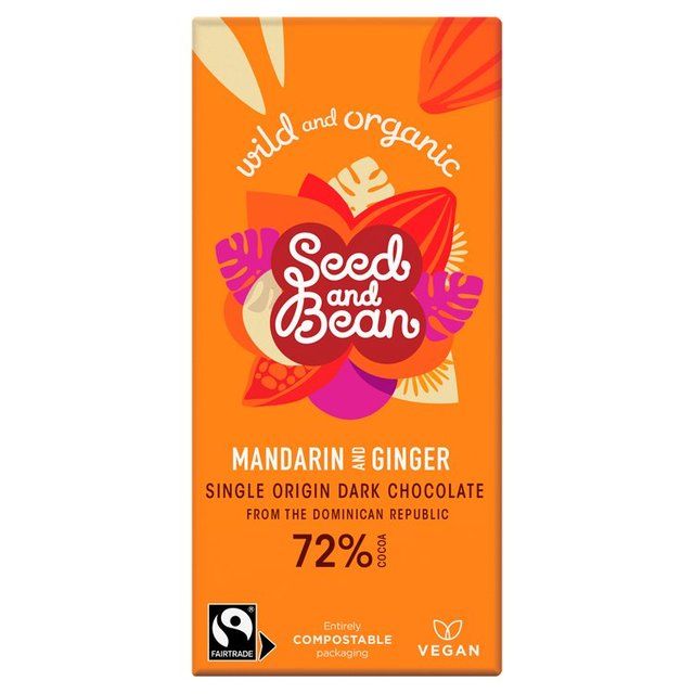 Seed &amp;amp; Bean Organic Dark Chocolate Bar 72% Mandarin &amp;amp; Ginger   85g