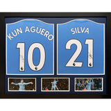 Sergio Aguero &amp;amp; David Silva Double Signed Framed Manchester CityShirts