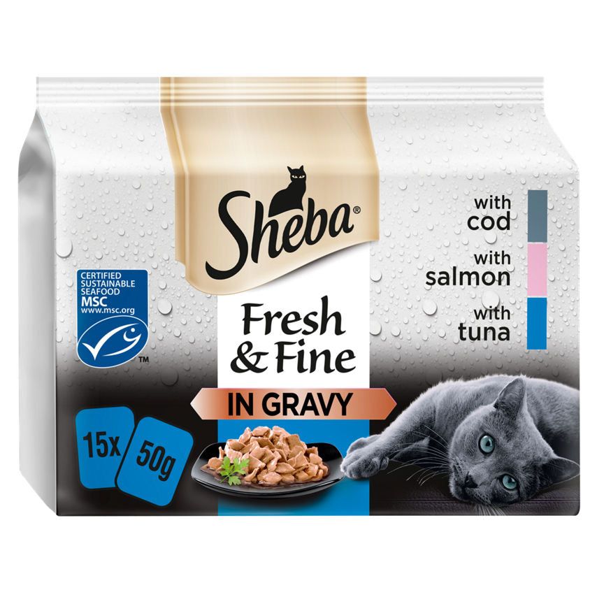 Sheba Fresh &amp;amp; Fine Adult 1+ Wet Cat Food Pouches Fish Collection in Gravy