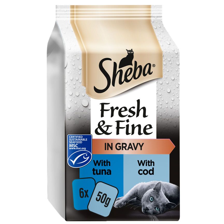 Sheba Fresh &amp;amp; Fine Wet Cat Food Pouches Tuna &amp;amp; Cod in Gravy