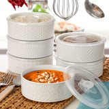 Signature Housewares Stoneware Bowls with Lids, 6 Pack in 2 Colours