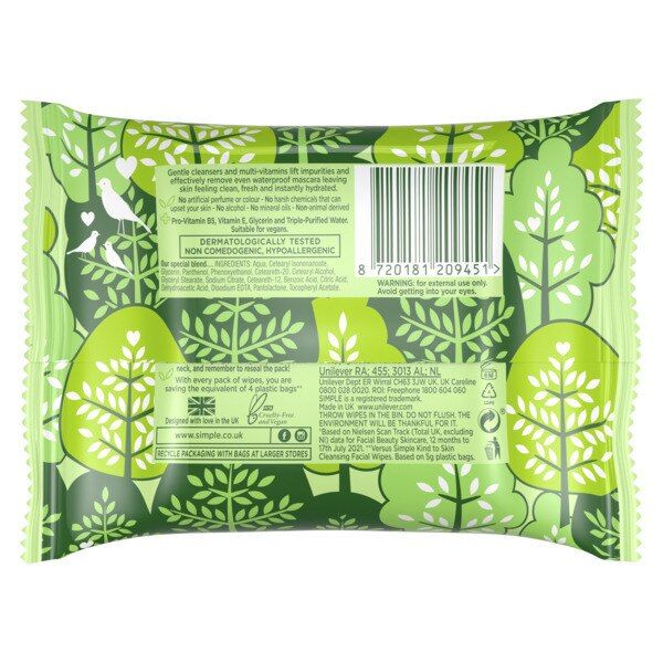 Simple Kind To Skin Cleansing Wipes Biodegradable 50 Pc