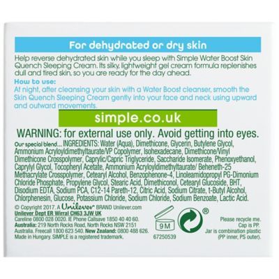 Simple Water Boost Moisturiser Skin Quench Sleeping Cream 50ml
