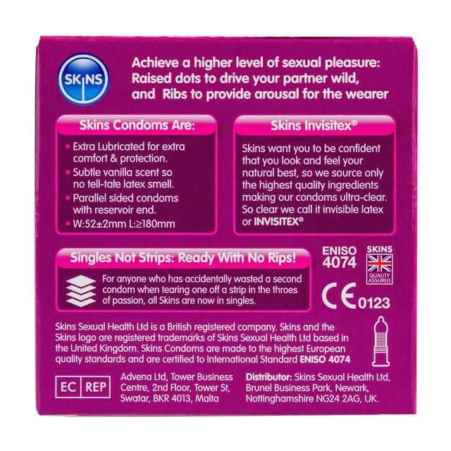 Skins Dots &amp;amp; Ribs Condoms   16 per pack