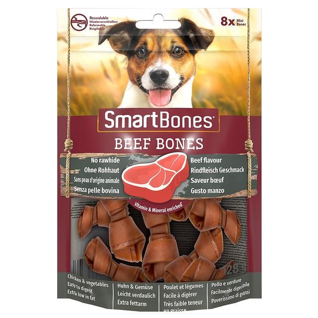 SmartBones 8 Mini Beef Rawhide Free Bones Dog Treats   128g