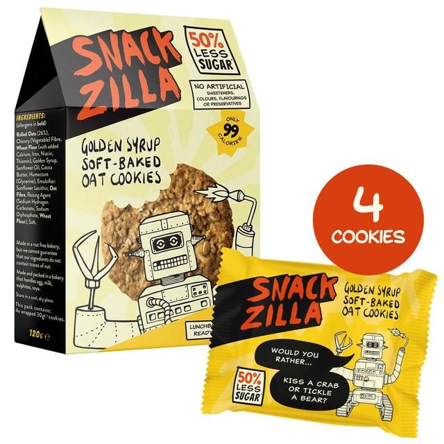 SNACKZILLA Golden Syrup Soft-Baked Oat Cookies   4 x 30g