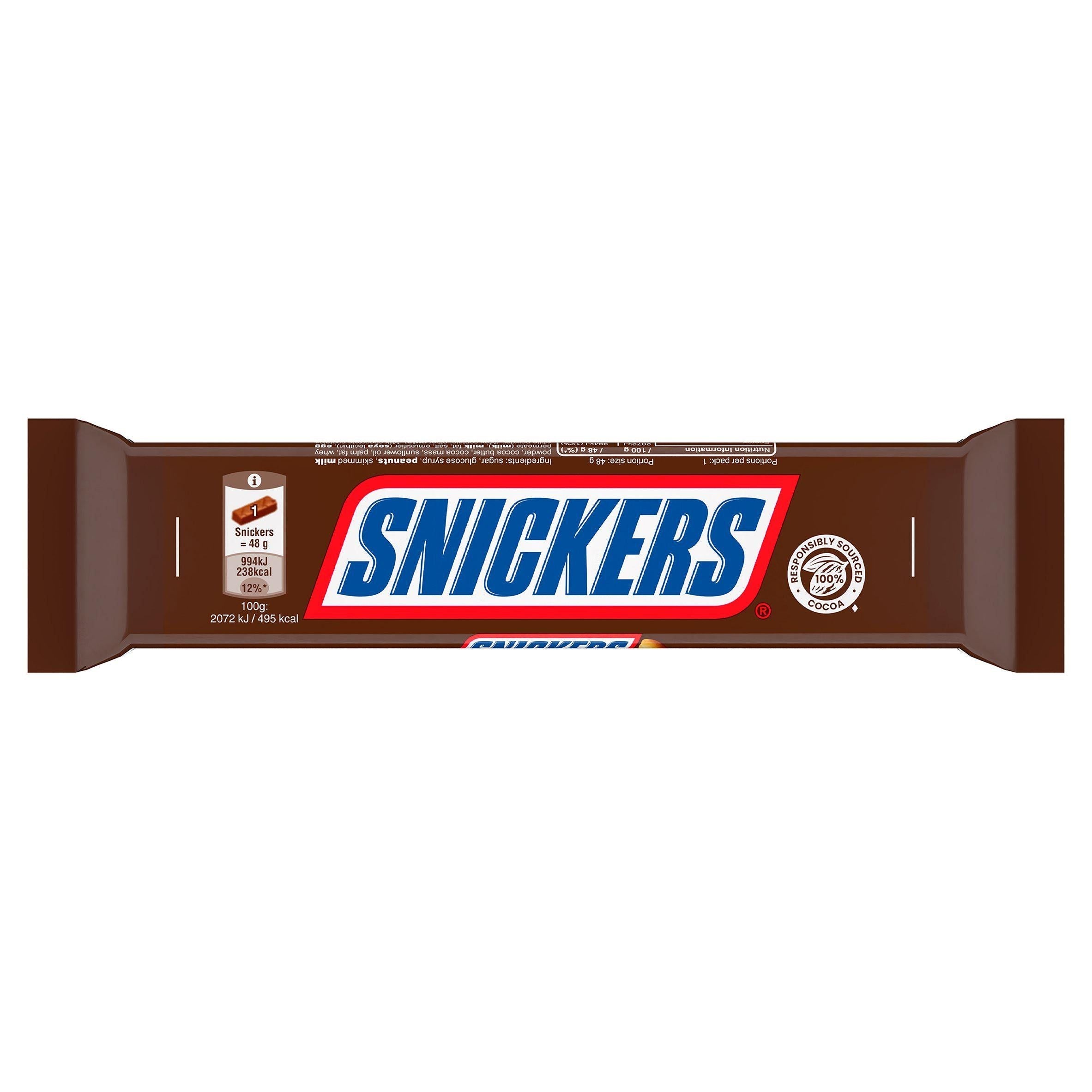 Snickers Caramel Nougat Peanuts &amp;amp; Milk Chocolate Snack Bar 48g
