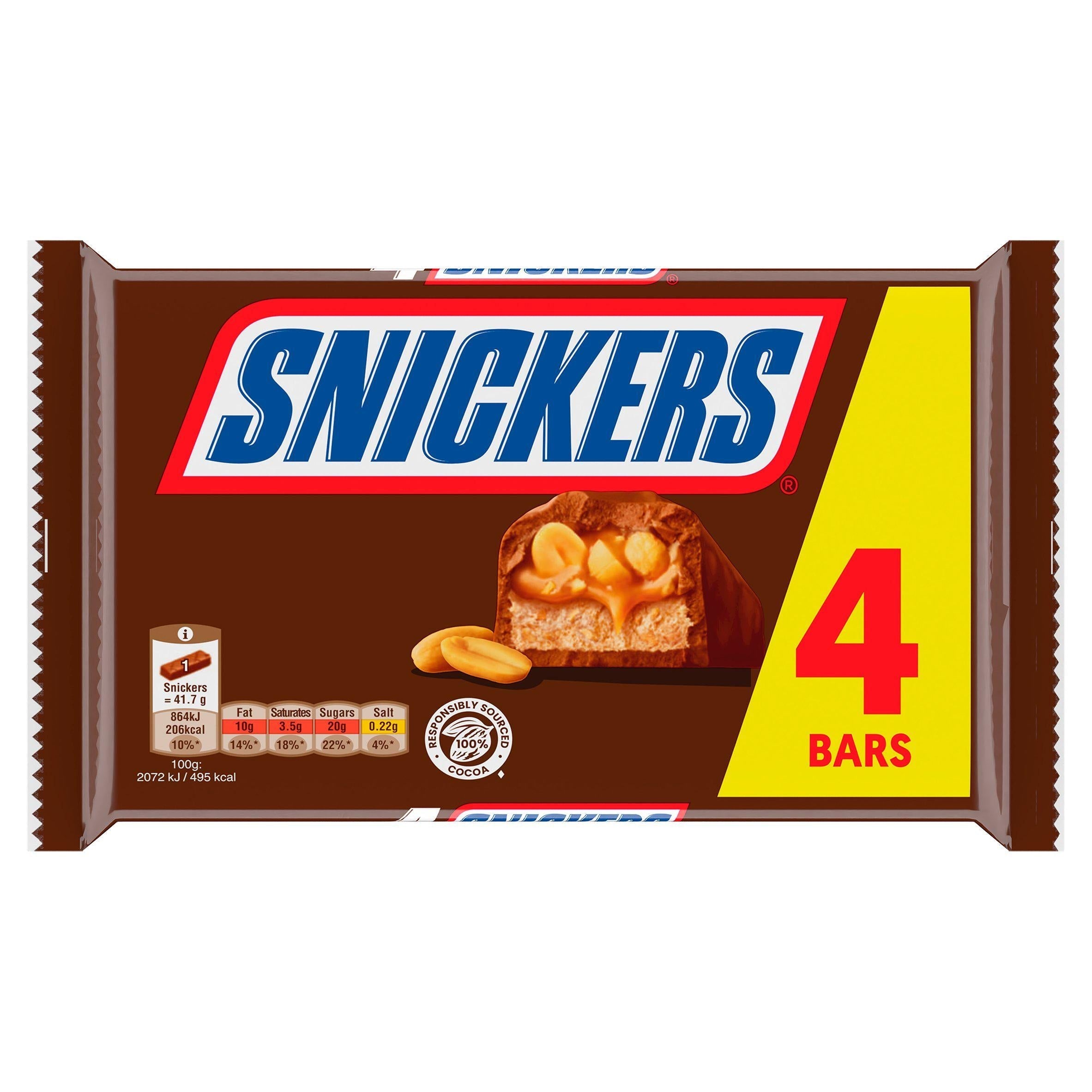 Snickers Caramel, Nougat, Peanuts &amp;amp; Milk Chocolate Snack Bars Multipack 4x41.7g