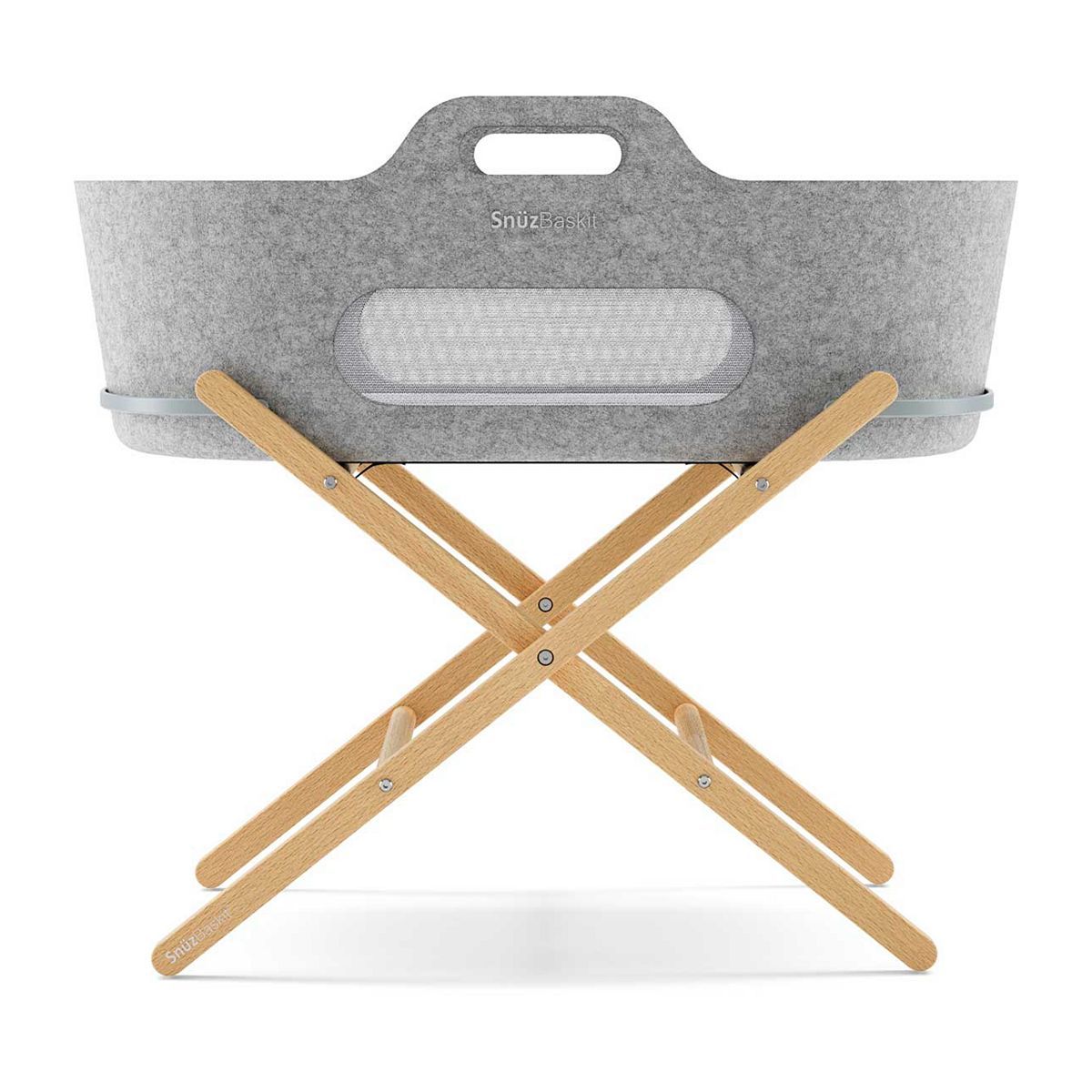 SnuzBaskit Light Grey Moses Basket &amp;amp; Natural Stand Set