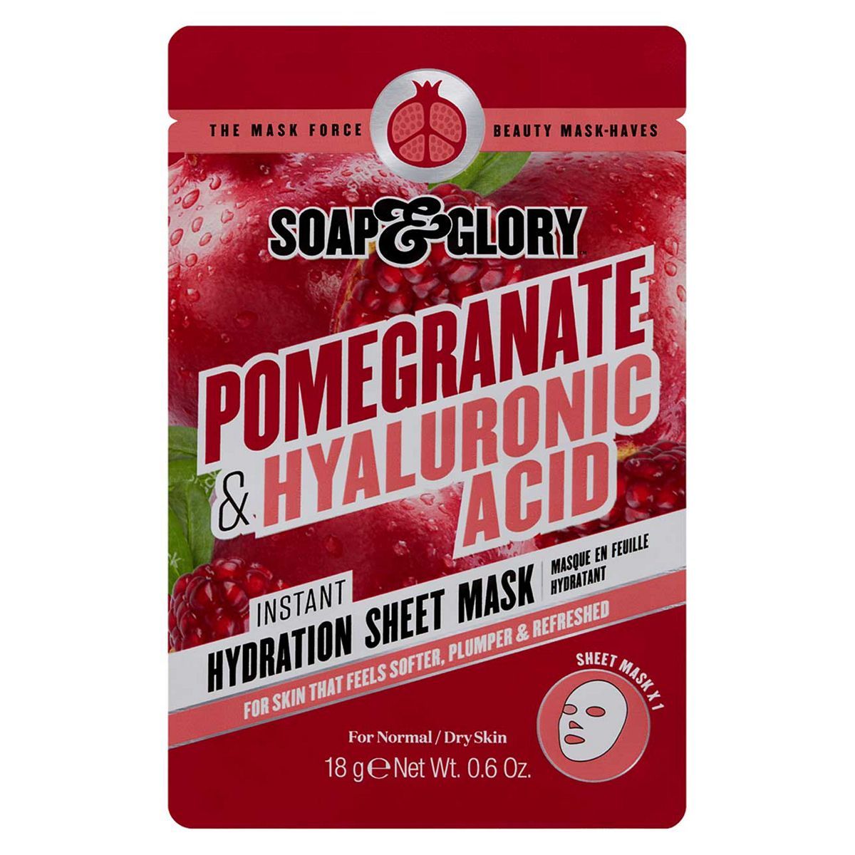 Soap &amp;amp; Glory Pomegranate &amp;amp; Hyaluronic Acid Instant Hydration Sheet Mask