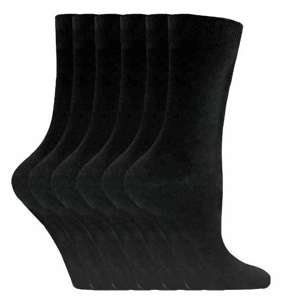 Sock Snob 6 Pairs Ladies Plain Coloured Cotton Socks 4-7 UK PL30 Black / 6EA